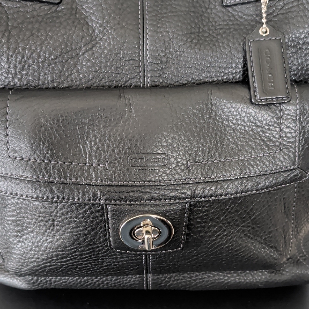 Coach "Penelope" (F19264) Black Pebbled Leather Tote with Turnlock Front Pocket - Picture 5 of 16